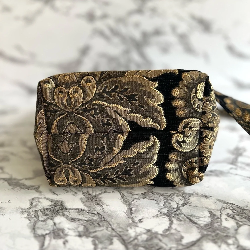 Bag Crossbody Shoulder Artisan Brocade Black Gold Metallic Beaded Tapestry